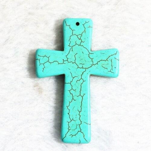 Fashion 30X50mm turquoises blue calaite stone cross pendant fit for diy long necklace for women vintage style findings GE947