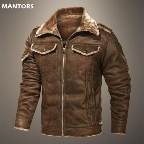 Men Leather Motorcycle Jacket PU Leather Lapel Coat Outwear Warm Baseball Jacket Masculine Jacket Vintage Fleece Mens Thick Coat