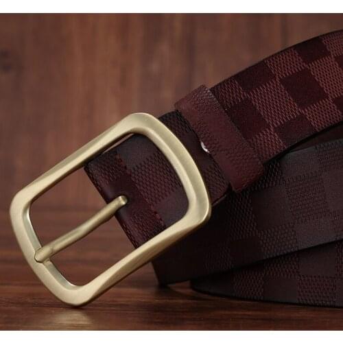 FURONG 2018 New Designer Belts For Men Luxury Cowhide Emboss Fashion Pin Buckle Belt Brown Genuine Leather Belts Ceinture FR042