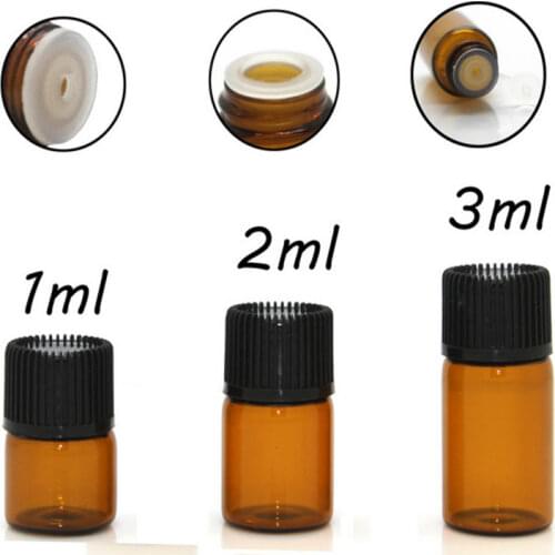 2017 New 1000pcs 1ML 2ML 3ML Mini Amber Glass Essential Oil Bottle Orifice Reducer & cap Brwon Glass Vials