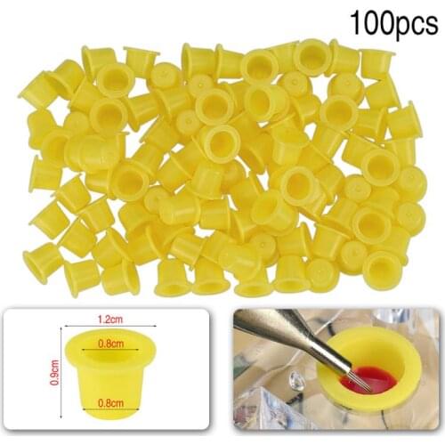 100pcs/ bag Yellow/Blue Small Size Plastic Tattoo Ink Cup Caps Body Art Pigment Permanent Makeup Tattoo Color Cup Accesories
