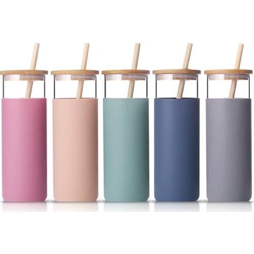 Portable Glass Coffee Cup Mugs Creative Outdoor Travel Coffee Cups Water Bottler With Bamboo Lid Straw Heat Resistant Glass Cups