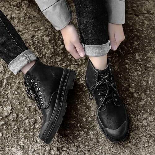 Casual Leather Man Shoe Men Shoes Black Sneakers Casual Mens Leather Mens High Top Zapatillas Negras Hombre Boots