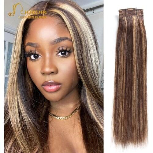 Joedir Hair Double Drawn Brazilian Remy Human Hair Bundles Yaki Straight Hair Weave Color #P6/613 Piano Colors Blonde Bundles