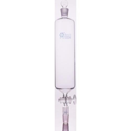 Separatory funnel cylindrical shape,standard ground mouth.Capacity 1000ml,Joint 24/29+24/29,Glass switch valve,without tick mark