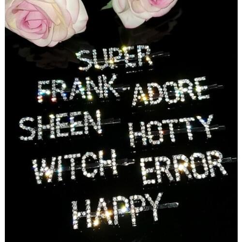 Most Popular Word Hair Clips "SUPER,FRANK,ADORE,SHEEN,HOTTY,WITCH,ERROR,HAPPY" Bling Letters Hairgrip Hair Accessories WHOLESALE