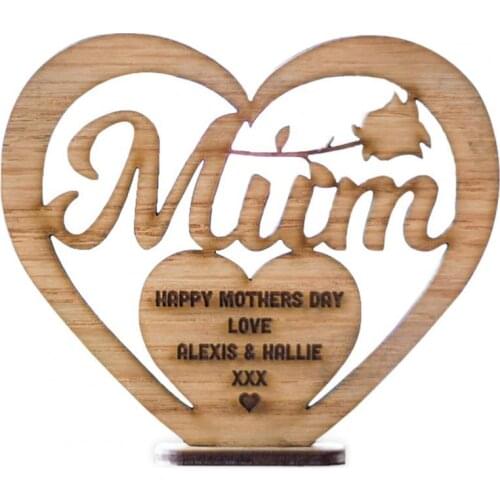 Heart Shaped Ornaments Creative Exquisite Flower Patterns Text Wood Lightweight Hanging Mothers Day Craft Ornaments Home Decor