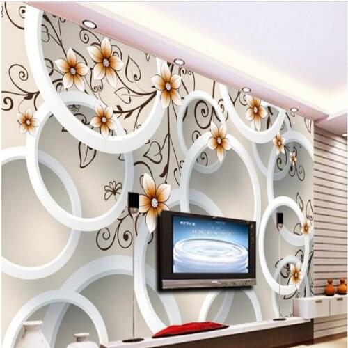 Wellyu Custom large - scale murals hand - painted flowers 3D circle TV background wall wallpap papel de parede para quarto