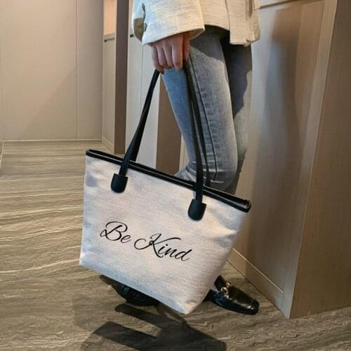 Be Kind Letters Print Women Canvas Tote Bag Shoulder Christian Church Bag Shopping Work Bag