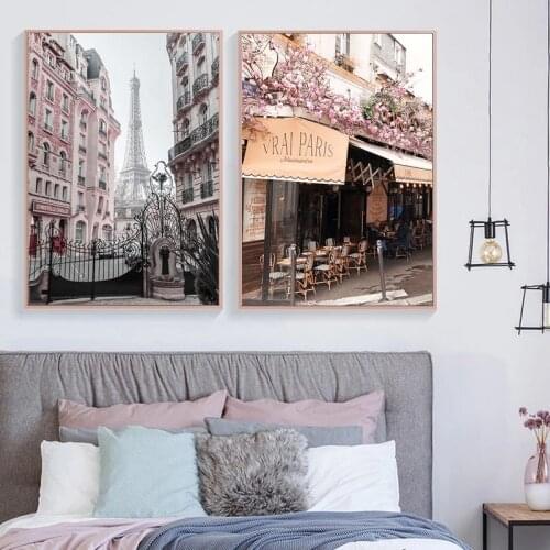 Street Paris Tower Rose Flower Girl Fashion Canvas Painting Nordic Posters and Prints Wall Art Pictures Living Room Decoration