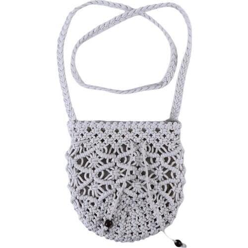 Ladies Woven Straw Bag Clutch Bag Summer Bohemian Woven Openwork Beach Bag Handmade 3 Strands Grass Bag Cotton Line Handbag
