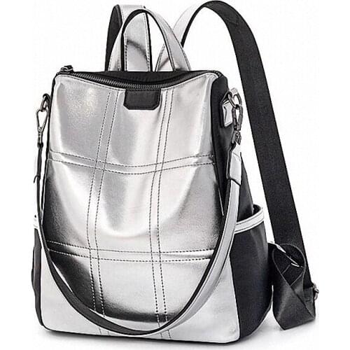 Women Leather Anti-theft Backpacks Female Fashion Silver Backpack For Girls School Bag Travel Bagpack Ladies Sac A Dos Back Pack