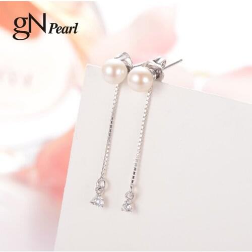 GN Pearl 925 Silver Zircon Drop Earring 2021 Trend gNPearl Natural Freshwater 5-6mm Pearl Stud Earring Fine Jewelry for Women