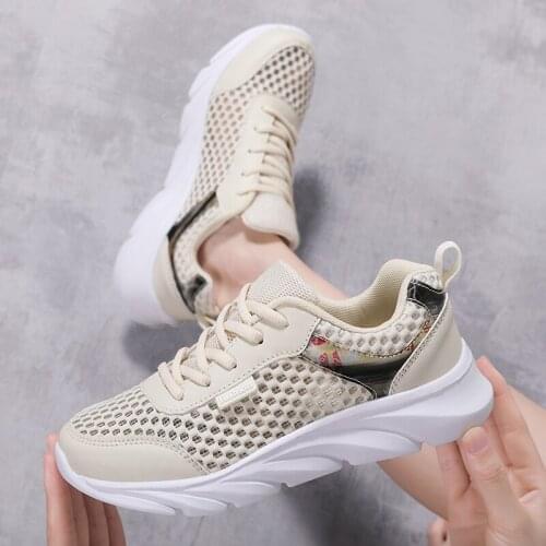 2021 Summer Breathable Mesh Hollow Flat White Sneakers Zapatillas Mujer Women Running Shoes Tenis Feminino