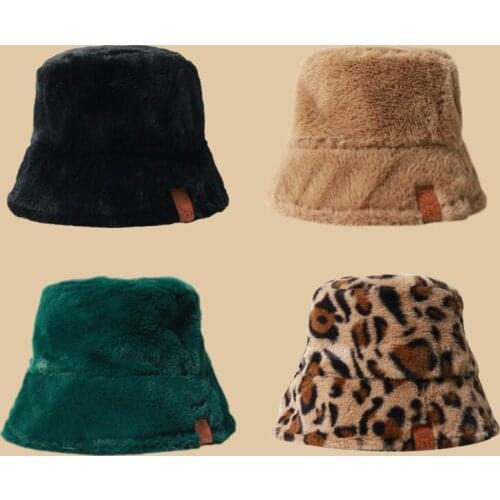 2021 Winter Leopard Print Wool Warm Women Hat Thickened Fisherman Hat Senior Hat Outdoor Ski Photo Hat New Female Fisherman Hat