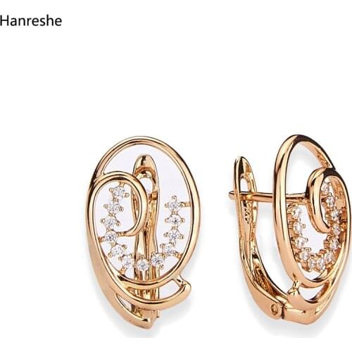 Hanreshe Gold Stud Earrings Classic Party Round Shaped CustomizeCopper Cute Crystal Statement Earring Fashion Jewelry Woman Gift