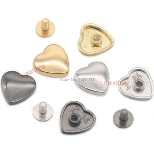 10/25/100 Pcs / Lot Metal Heart Shape Screwback Stud Rivets for Belt Clothes Purse Handbag Decoration Leather Craft DIY