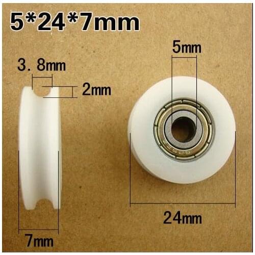 10x Round Groove Nylon Pulley U Groove Track Roller Bearing,5*24*7mm