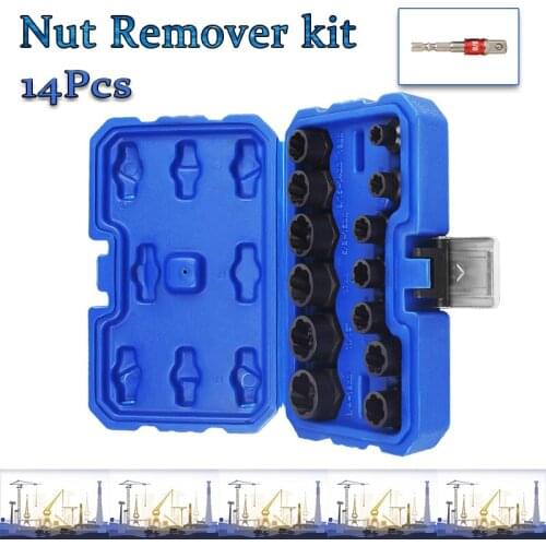 14PCS Nut Removal Tool Damaged Lug Nut Lock Remover Twist Socket Set Car Wheel Nut Socket Screw Extractor Tool Automotive Tools
