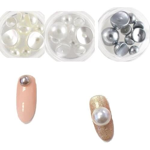 20pcs 3sizes Curved Half-pearl 3D Nail Art Jewelry Metal Beads NEW 2019 Concave pearls curved Top Level Nail Art Glitter pearls