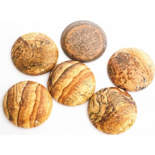 30*30mm,10PCS Free Shipping Hot Selling Natural Picture Stone Round Cabochons Beads No Hole For DIY Jewelry Accessories Making
