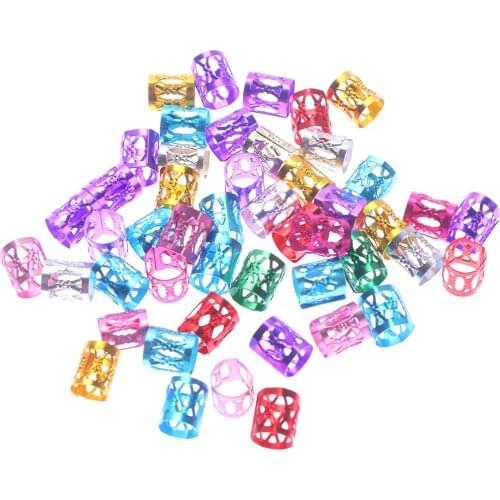 50pcs 8mm 6 colors Mixed Beads Adjustable Hair Braids Dreadlock Beads Adjustable Hair Braid Rings Cuff Clips Tubes Jewelry