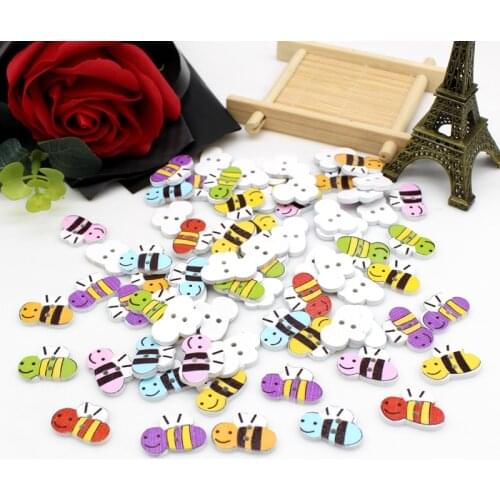 50pcs Little bee Head Wood Buttons Sewing Scrapbooking Clothing Headwear Handmade Crafts Home Decor Accessories DIY