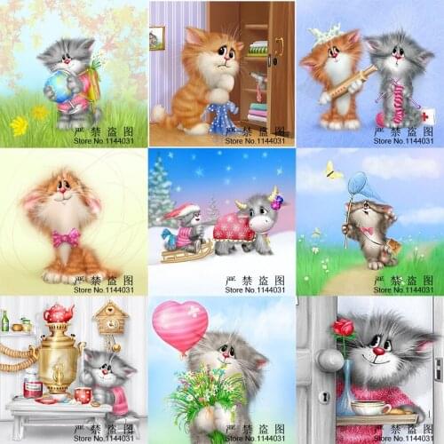 5D Diy Diamond Painting Cartoon Cats Diamond Embroidery Cross Stitch Mosaic Needlework Home Decor Full Square Dill Animals
