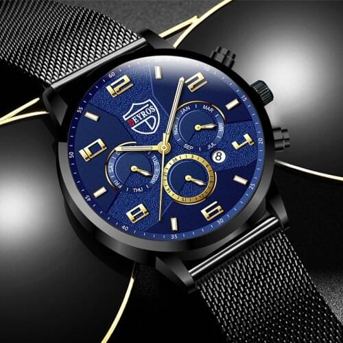 Luxury Mens Fashion Watches Men Business Casual Quartz Watch Stainless Steel Mesh Belt Calendar Date Clock relogio masculino