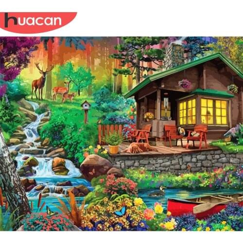 HUACAN Painting By Number House Drawing On Canvas HandPainted Art Gift DIY Pictures By Number Landscape Kits Home Decor