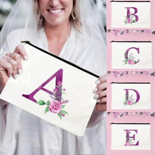 Personalized Makeup Bag Bridesmaid Maid of Honor Holiday Wedding Bachelorette Party Gifts Canvas Alphabet Cosmetic Zipper Pouch