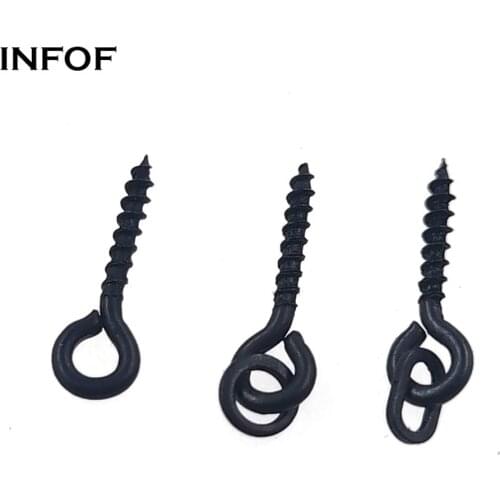 INFOF 50pcs Carp Fishing Screw Peg with Ring Swivel D-Rig Chod Rig Terminal Tackle Bait Holder Screw Accessories Matt Black