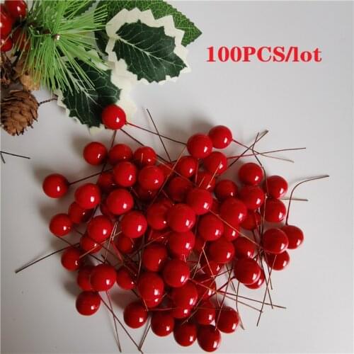 100PCS Artificial Christmas Red Holly Berry Branch Christmas DIY Accessories Fake Plants Home Party wedding Decoration Gift Pack