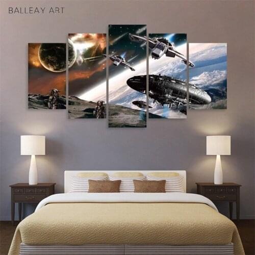HD Prints Canvas Paintings For Living Room Wall Art Paintings 5 Pieces Spaceship Space Poster and Print Decor Modular Framework