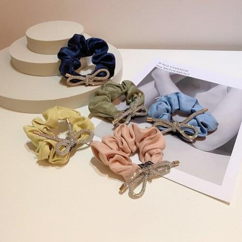 Korean version of sweet and super flash diamond bowknot bright silk hair ring wild simple large intestine ring head rope