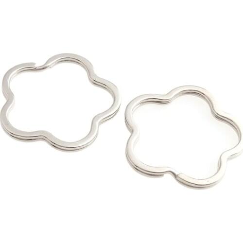 10pcs Metal Silver Flower Shape Key chain rings Plated Split Ring Chain for Jewelry Making DIY Key ring leather Car Accessories