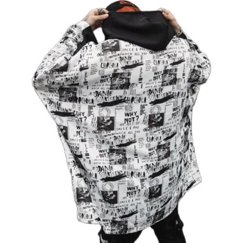 Nightclub DJ singer punk rock oversize long t shirt Graffiti patchwork vintage streetwear men harajuku long sleeve tee shirts