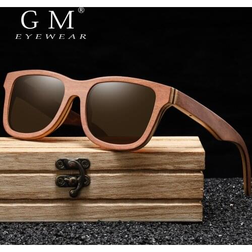 GM Brand Designer Wood Sunglasses New men Polarized Brown Skateboard Wood sunGlasses with Original Box Retro Vintage Eyewear