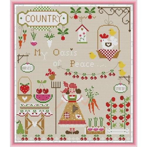 Joy Sunday Carrot Farm Landscape Pattern DIY 11&14CT Cross Stitch Kit Hand Embroidery Painting Kit Home Decor Childrens Room