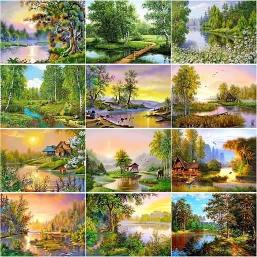 New DIY 5D Diamond Embroidery Tree Cross Stitch Scenery Diamond Painting Full Square Round Drill Mosaic Manual Home Decor Gift