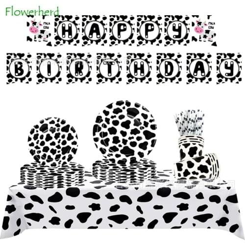 Farm Pasture Cow Pattern Party Supplies Disposable Dinnerware Set Plate Napkin Cup Knifves Fork Spoon Baby Shower Birthday Party