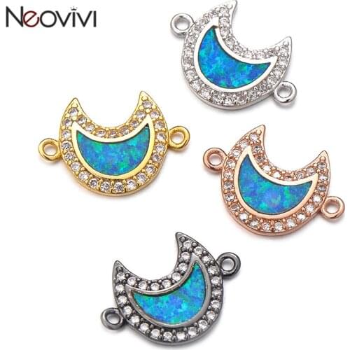 Neovivi Trendy DIY Charm Blue Opal Moon Charms Micro Pave White Zircon Connector for Jewelry Making Bracelets Necklaces Craft