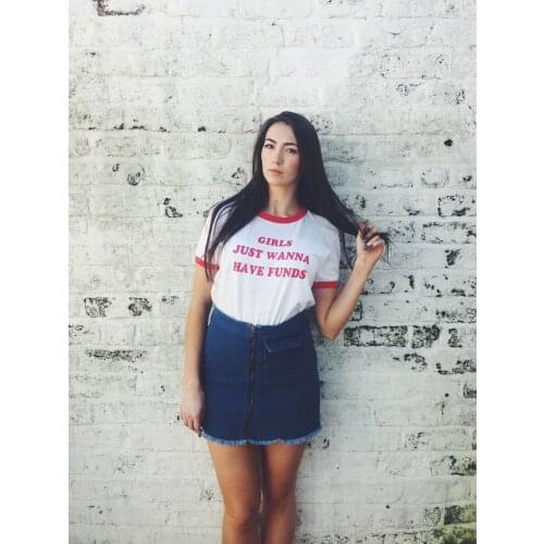 Skuggnas New Arrival Girls Just Wanna Have Funds Ringer T Shirt Girl Power Girl Gang Shirt Girls Pride Independent Woman t shirt