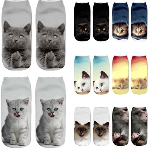 New Cartoon Cat Sock 3D Cat Print Funny Cotton Anklet Socks Low Cut Sports Sock Cute Kitten Unisex Women Girl Casual Socks