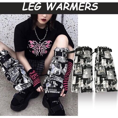Punk Japanese Tokyo Geisha Pattern Socks Gothic Harajuku Magazine Print Leg Warmer Leg Sleeve Cosplay Lolita Pile Sock