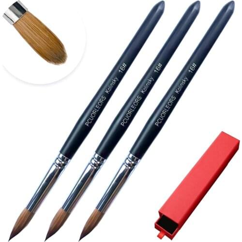PCUORLEORS Kolinsky Acrylic Nail Brush with Round Wood Texture 100% Pure Kolinsky Sable Hair Brush for UV Shaping Gel Brush