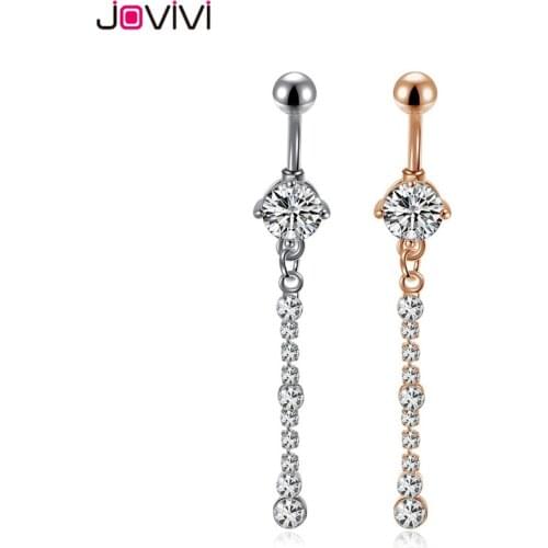 Jovivi Tassel Stars Women Sexy Navel Piercing Stainless Steel Rhinestone Navel Belly Button Rings 14Ga Belly Button Piercings