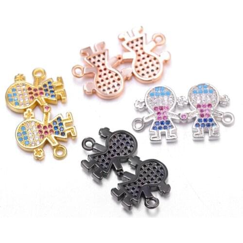 New DIY copper micro-inlaid zircon Hand in hand two girls Double hanging clavicle chain pendant bracelet pendant accessorie gift