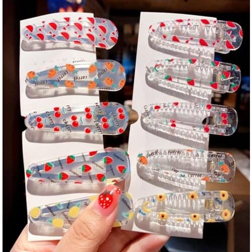 Fruit Print Transparent Duckbill Clip Waterdrop Hair Clip Hairpins Children Girls Cute Cartoon Print Hair Clips