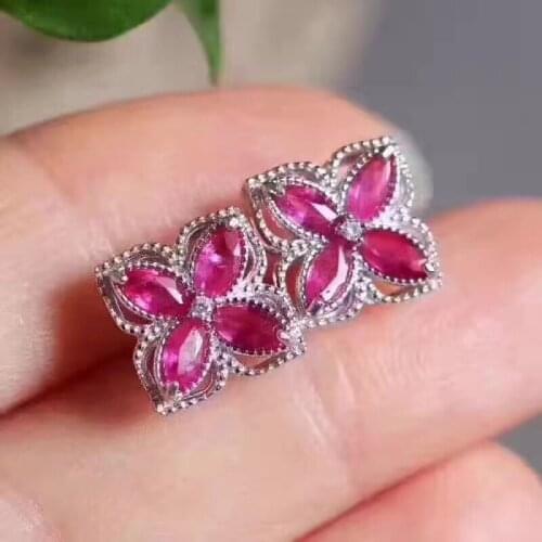 Ruby stud earring Natural and real ruby 925 sterling silver Fine jewelry 2.5*5mm *8pcs gem